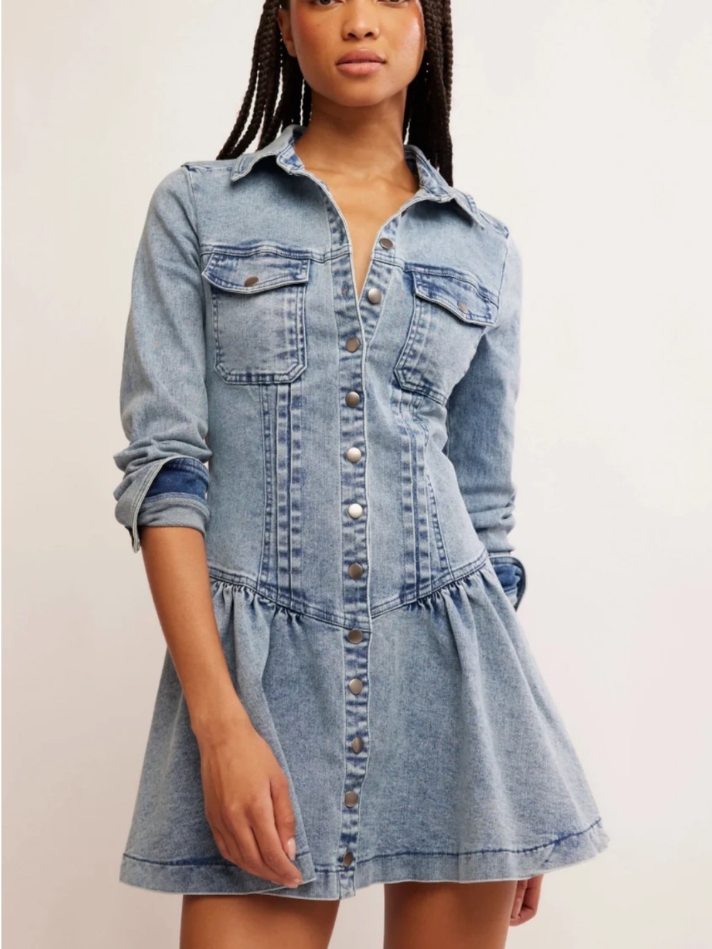 Free People Light Wash Denim Mini Dress